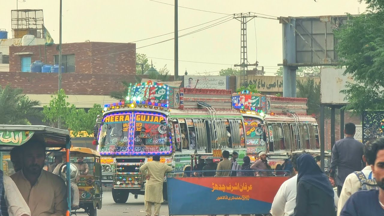 Buses are ready for race in Pakistan at general bus stand Lahore