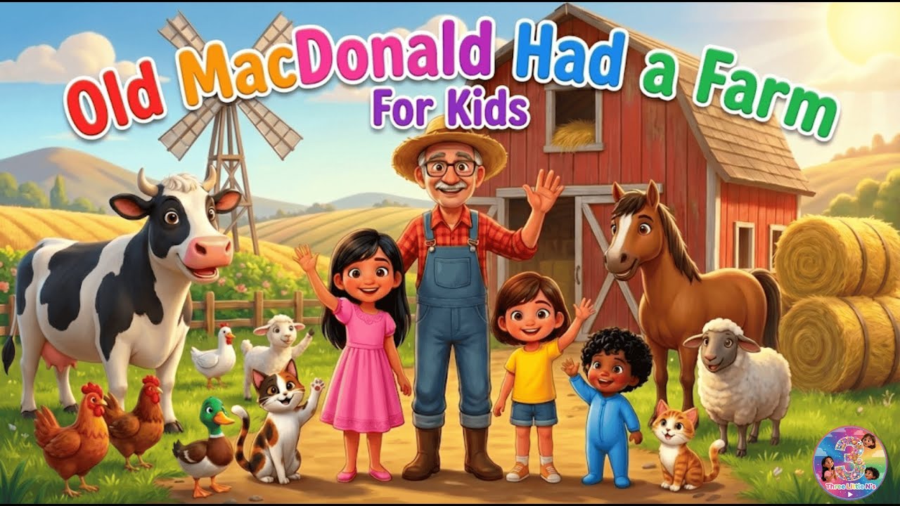 🚜 Old MacDonald Had a Farm Song 🐮 😺 🎠| Fun Animal Sounds with 3 Little N's | 