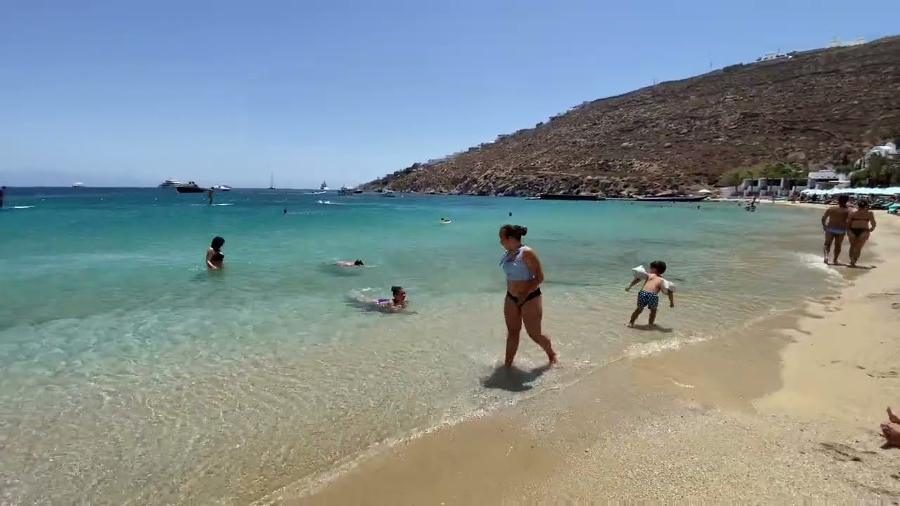 #Greece 🇬🇷 #Mykonos Psarou Beach 🏖️| June 2024 | Trendy beach 🏖️ surrounded by a beautiful scenery.