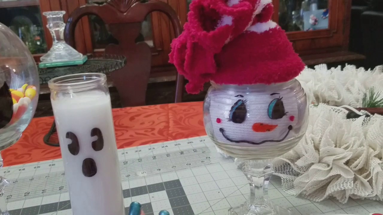 Snowman DIY candles and candy dishes
