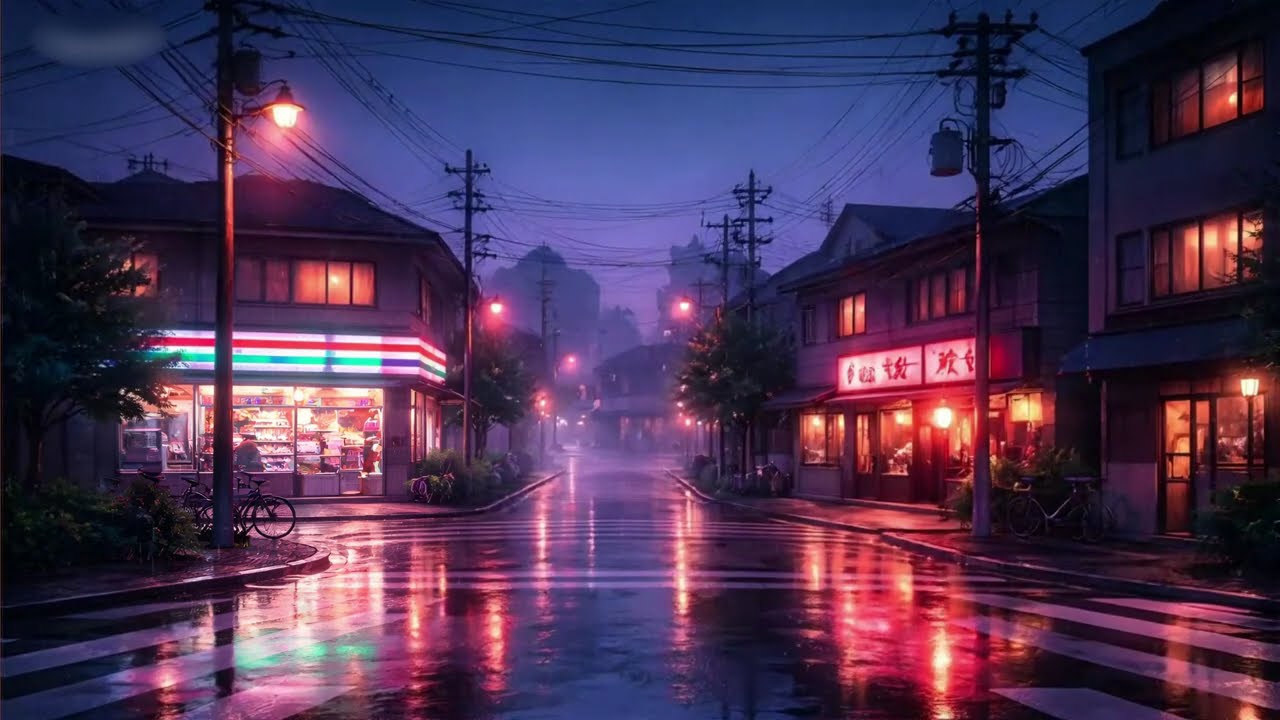 Rainy Lofi Hip Hop Beats for Late Night Focus [3 Hours] 🌆☔ Foggy Japanese Crosswalk Corner