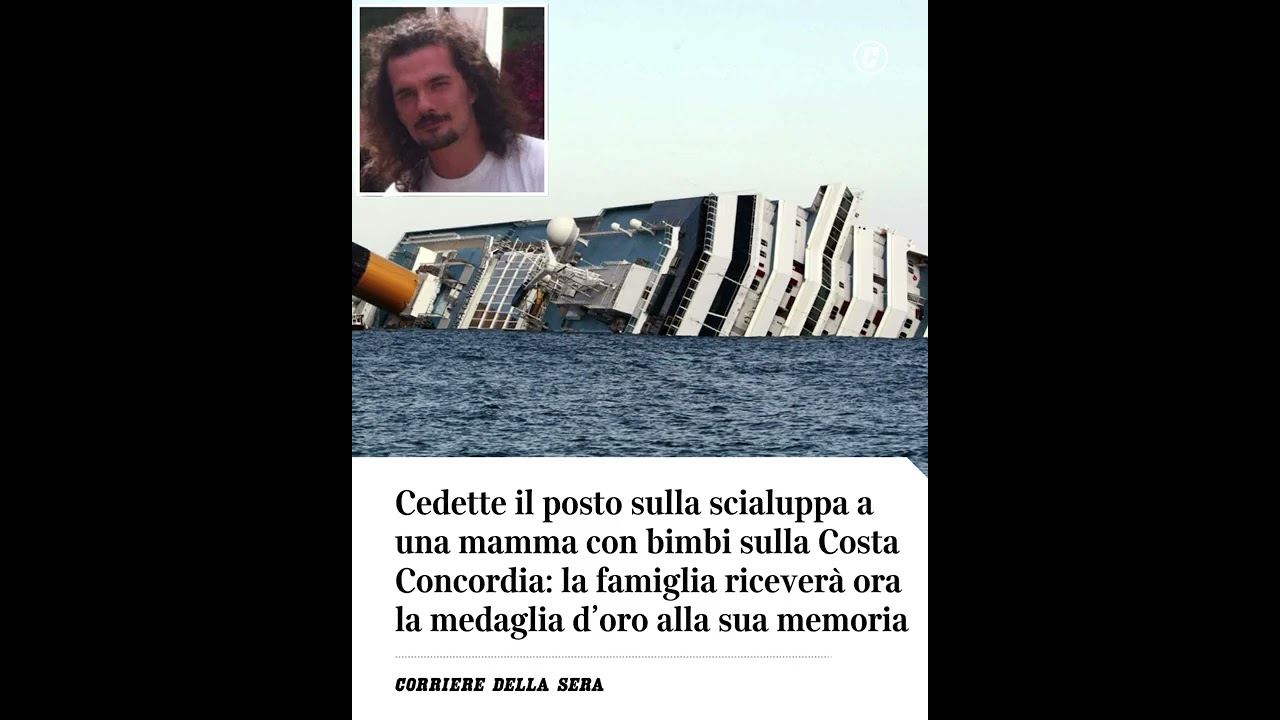 Cedette posto sulla scialuppa a una mamma con bimbi sulla Concordia: la famiglia riceverà medaglia