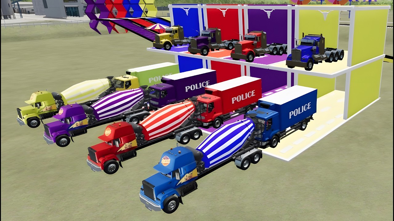 Garage with Colors - ALL MIXER TRUCK WITH DOUBLE FLATBED TRAILER TRUCK, MAN, SCANIA,LIZARD, 231