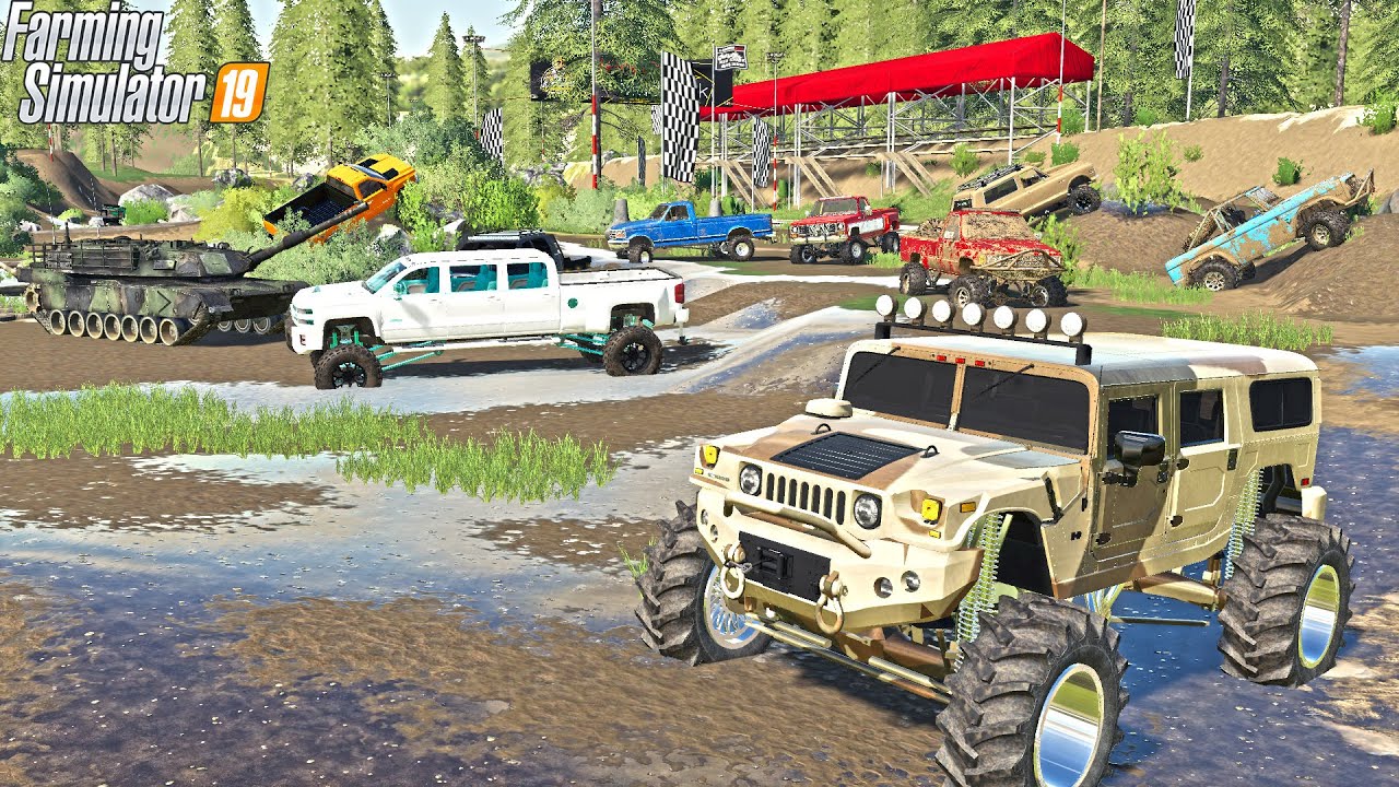 MUDDING MADNESS: LIFTED HUMVEE + LIFTED DIESEL TRUCKS | MUD PIT | FARMING SIMULATOR 2019