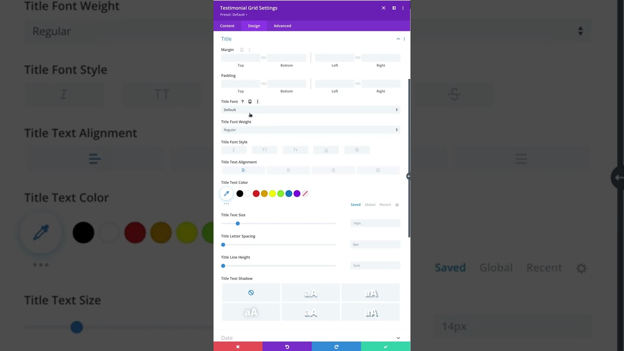 Title Settings (Design Tab) - Divi Testimonial Grid