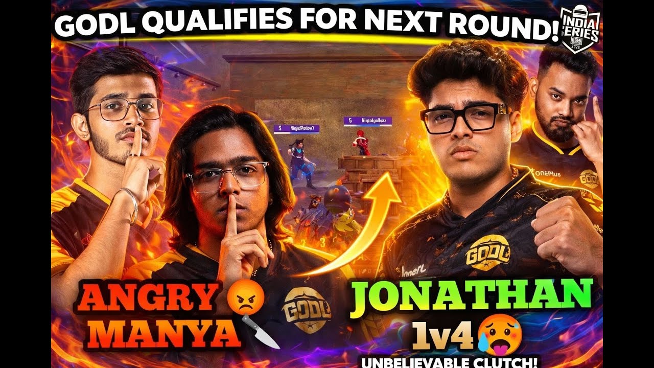 🇮🇳JONATHAN 1HP 1V4 🥵 MANYA KNIFE 🔪 GODL QUALIFIED FOR NEXT ROUND 🔥GODL TOURNAMENT LIVE💀GODLIKE 💛BGIS