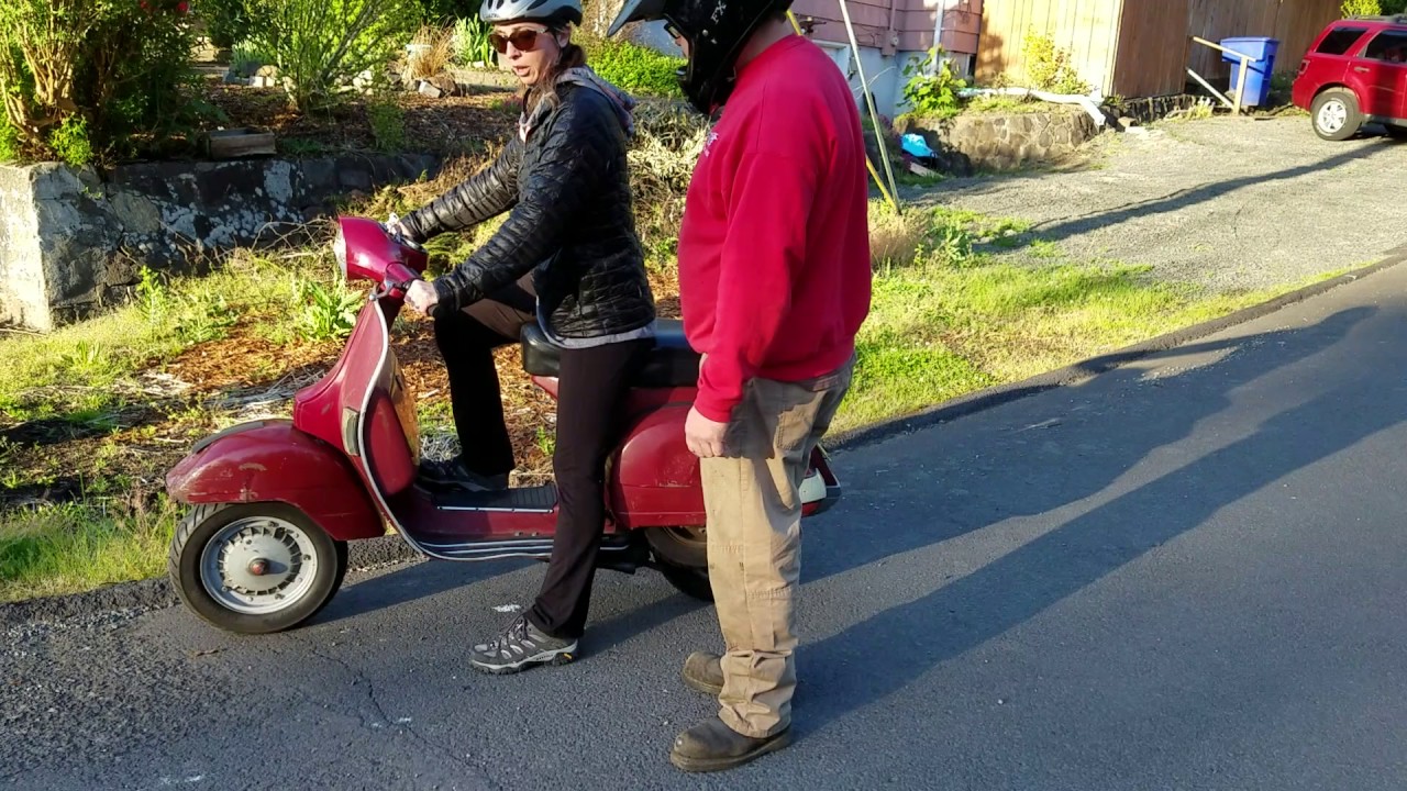 Angie learns to ride a Vespa... Part 1