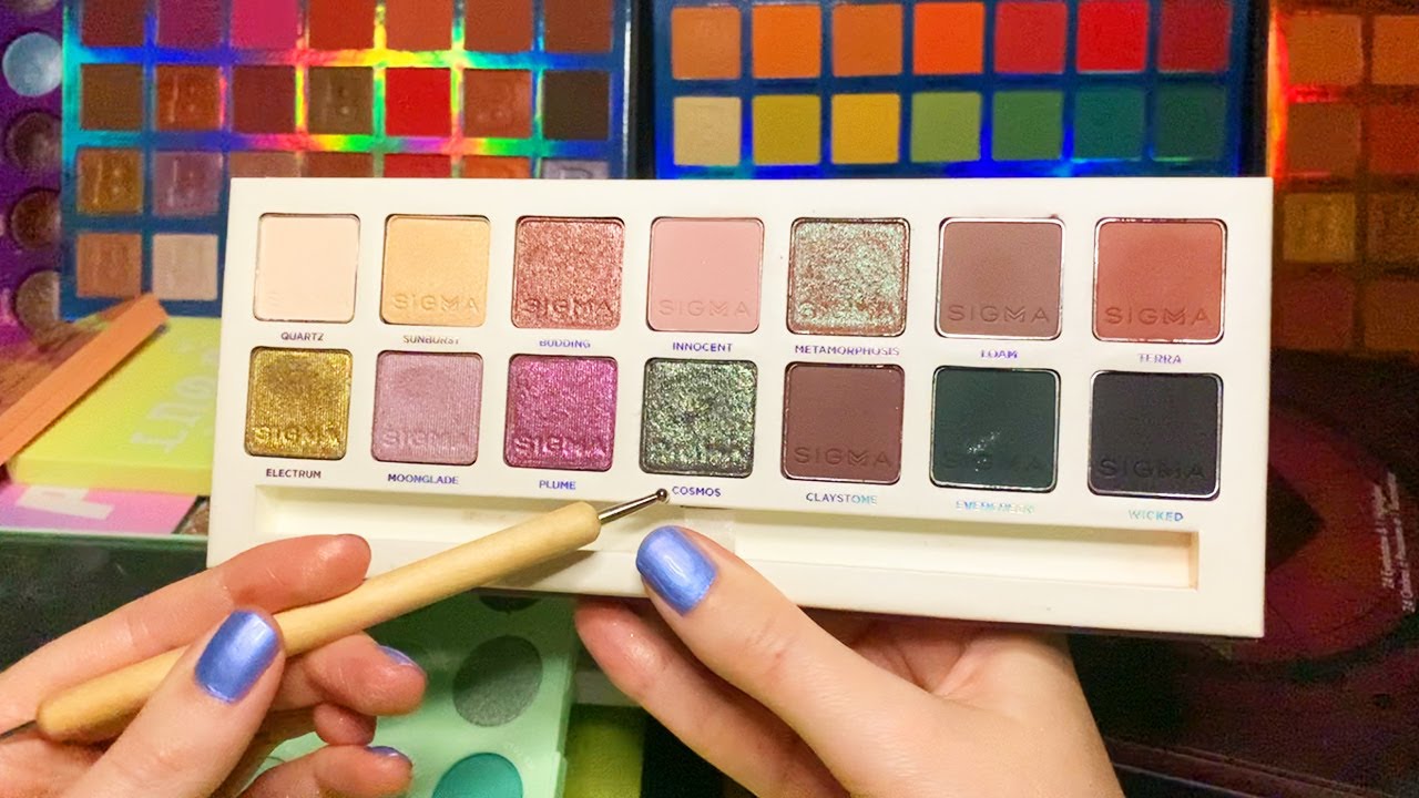 ASMR Eyeshadow Palettes Tracing ✨ Reading Shade Names (Whispered)