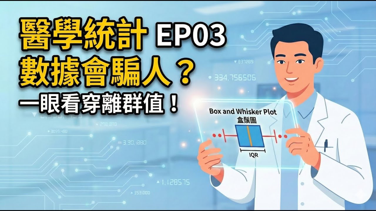 醫學統計 EP03 如何一句話說清楚你的數據？集中趨勢與離群值的博弈，讓圖表會說話