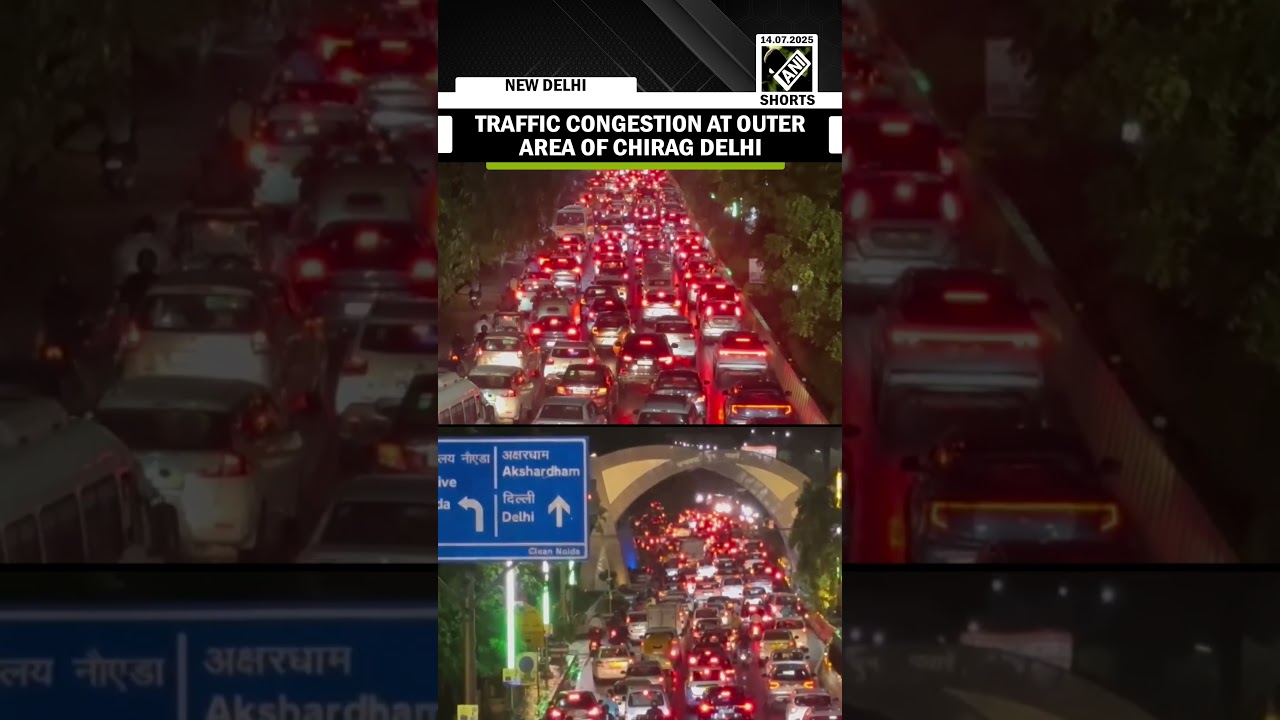 Traffic congestion at outer area of BRT road at Chirag Delhi as heavy rain lashes parts of New Delhi