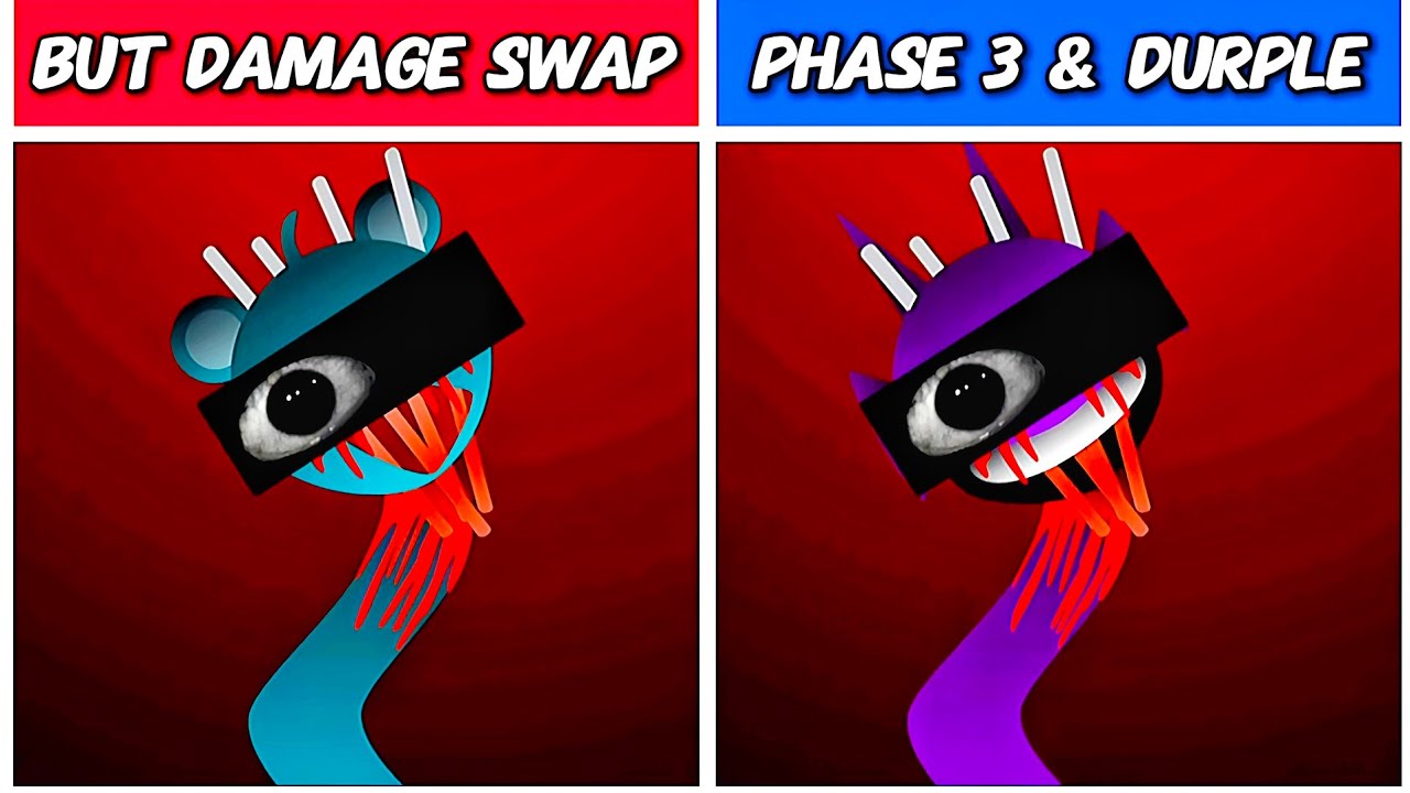 Sprunki But DAMAGE SWAP And PHASE 3 With DURPLE Everyone Characters