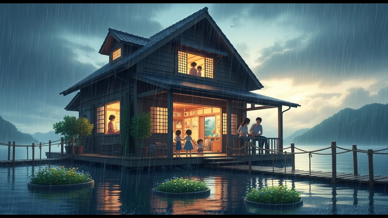 A Rainy Day in Our A floating house: Cozy Moments Together | Ghibli-Style Video