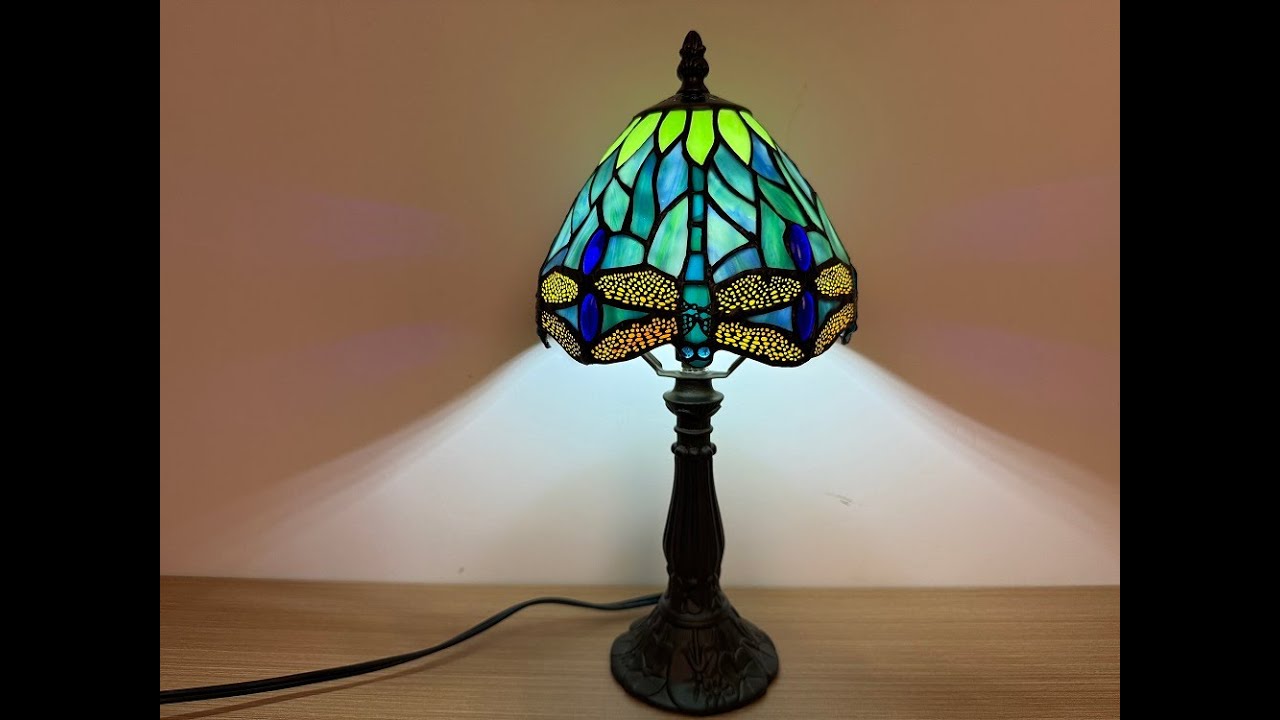 Small Tiffany Lamp 3 Color Temperature Blue Dragonfly Stained Glass Table Lamps 7X7X14 Inch Decor