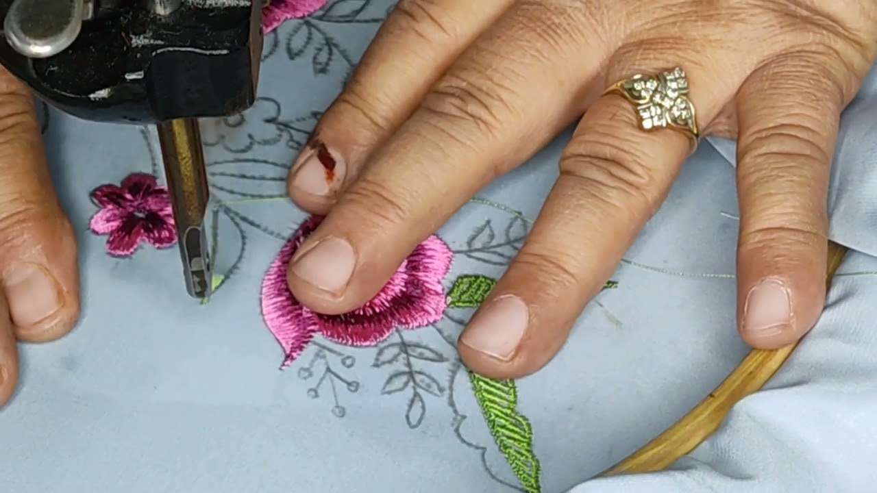 Fancy shadow flower design with machine embroidery