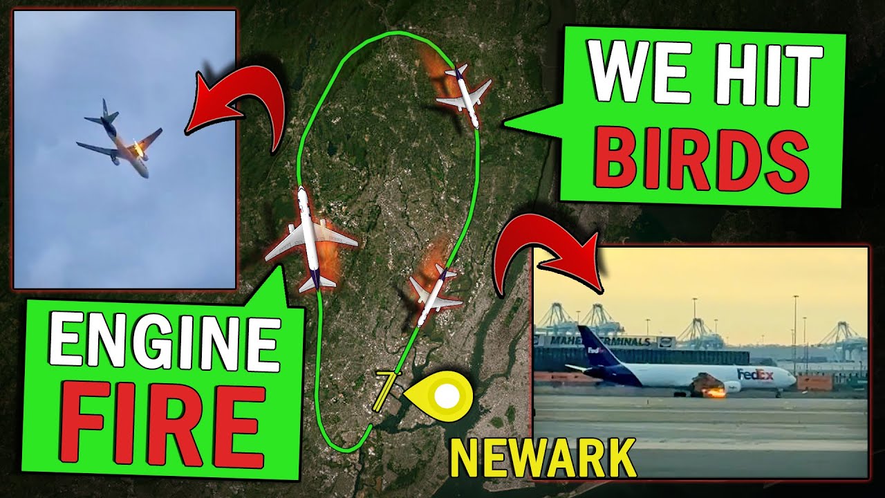 BIRD STRIKE + ENGINE FIRE | FedEx B767 Emergency at Newark!