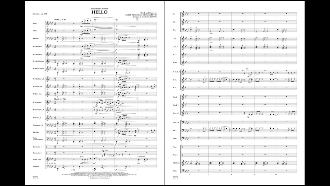 Hello by Adele Adkins and Greg Kurstin/arr. Michael Brown