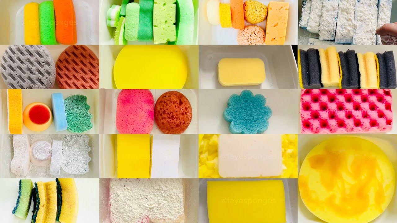 ASMR August highlights sponge rip compilation ripping dry wet soapy jelly cornstarch sponges