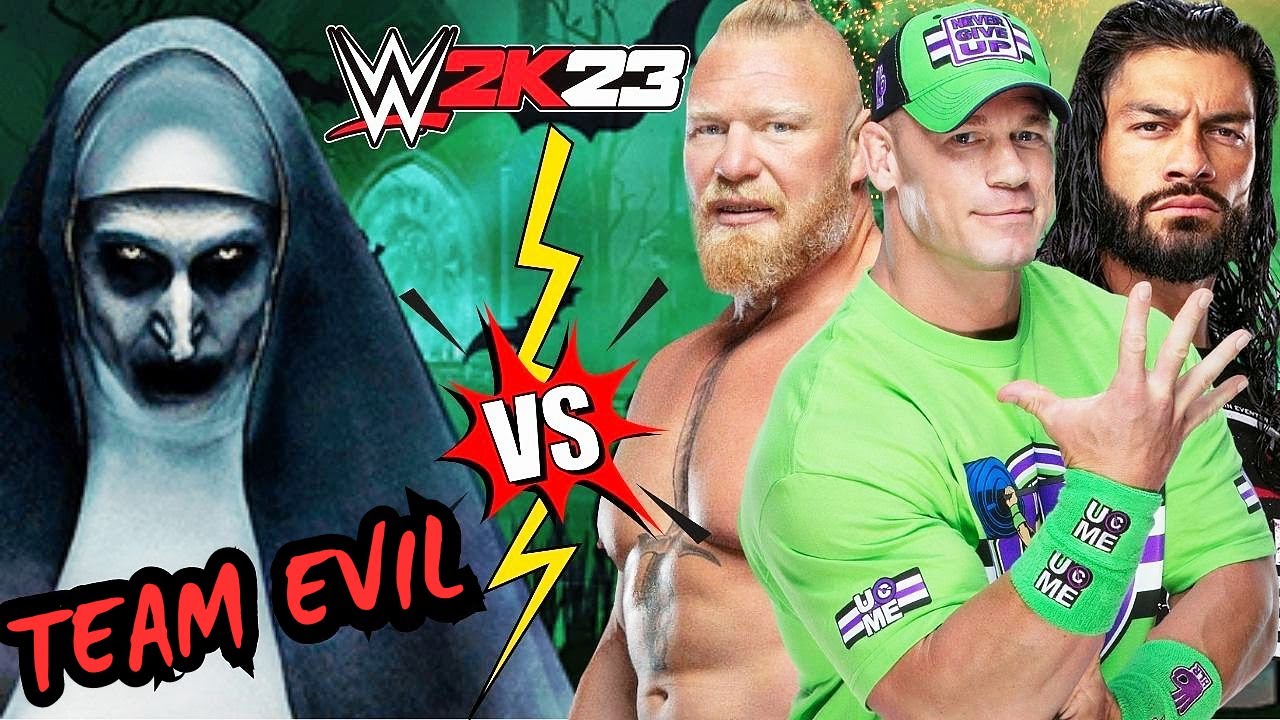 WWE 2K23 - Roman Reigns Brock Lesnar John Cena Vs. Team Evil - 6 Man Elimination Tag Team Match