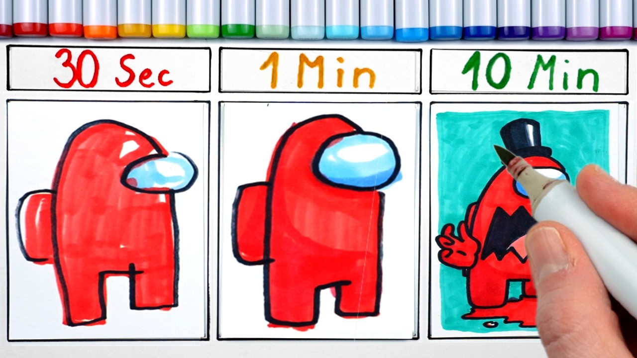 Drawing IMPOSTOR, but ONLY 30 Seconds vs 1 Minute vs 10 Minutes (Among Us)
