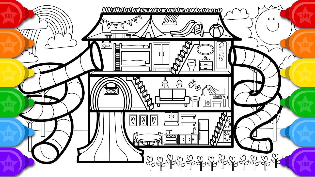 Как нарисовать раскраски блеск FUN House House и рисование для детей