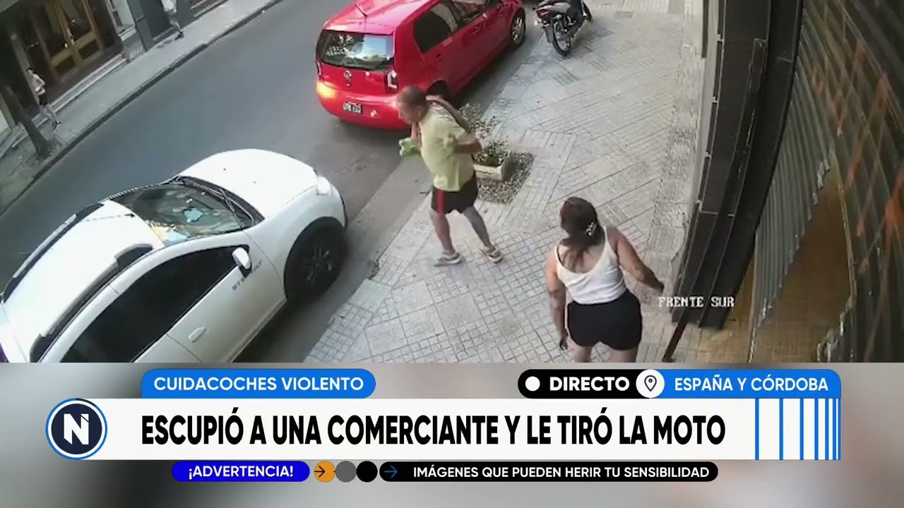 Cuidacoche violento: escupió a una comerciante y le tiró la moto al piso | TELEFE ROSARIO