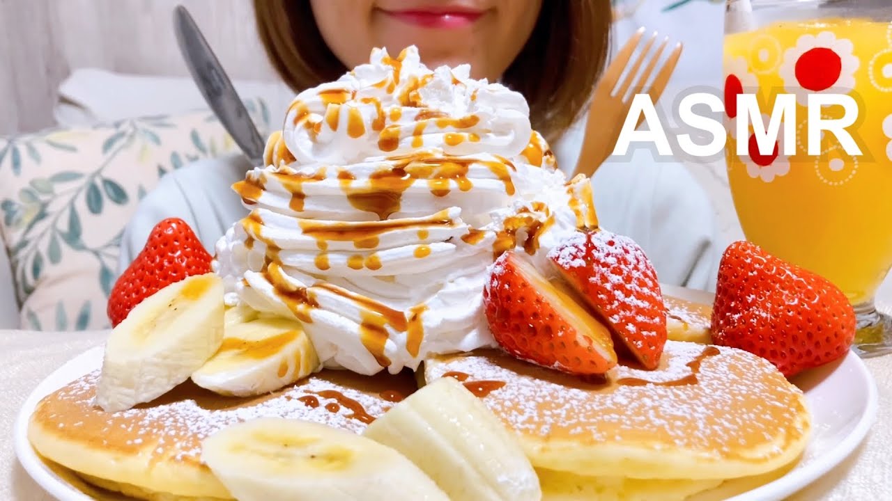 (咀嚼音)ホイップたっぷりパンケーキプレート/Pancakes with plenty of whipped cream/eating sound asmr