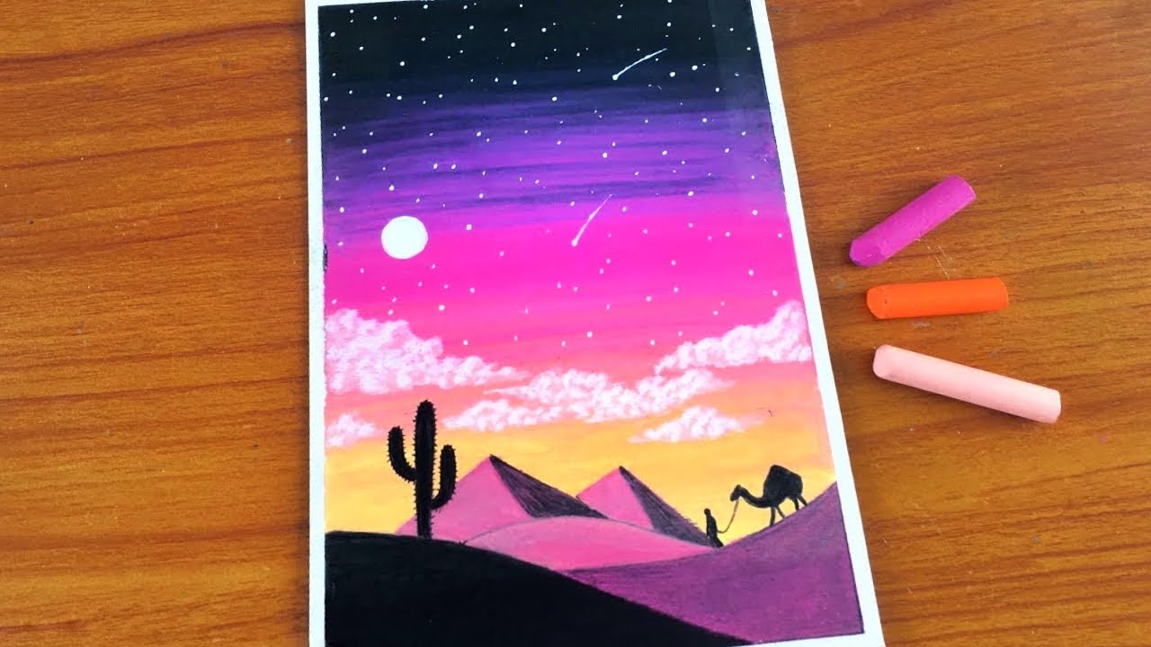 Easy Oil Pastel Desert Night Sky Painting for beginners | Oil Pastel Drawing