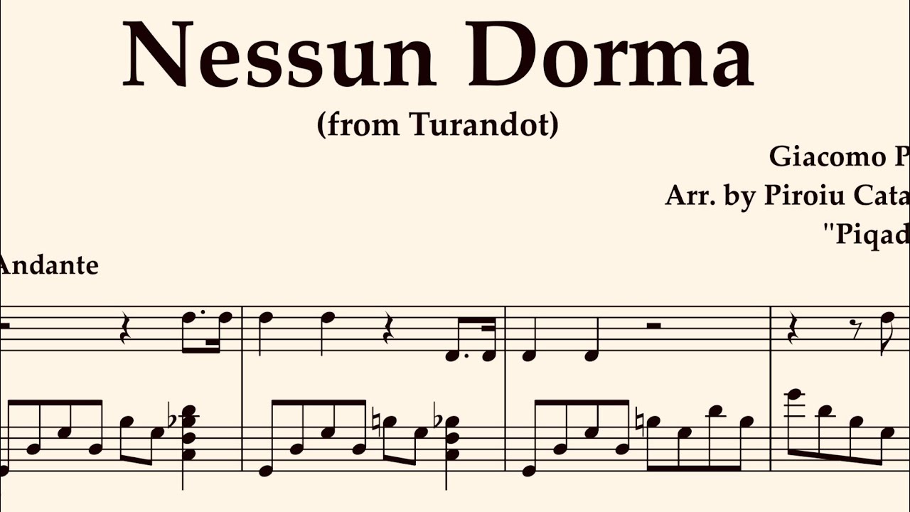 G. Puccini - Nessun Dorma (Turandot) arr. by Piqado Solo Piano Sheet Music Easy to Read Intermediate