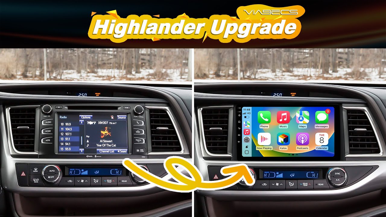 Обновление радиоприемника Toyota Highlander 2014-2019 ViaBecs с CarPlay и Android Auto Install