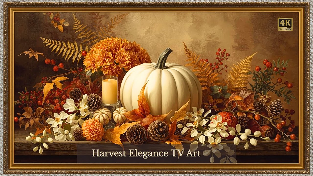 FREE Frame TV ART 4K Screensaver | Gold Framed Vintage Fall Pumpkin Harvest Still Life for TV Screen