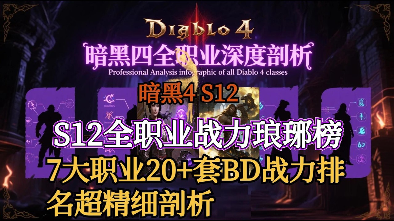 暗黑四/Diablo4 S12全职业战力琅琊榜！S12新赛季7大职业20套BD详解及战力排名超精细剖析!谁是最强职业？下水道又是哪个职业 ?且听我为你一一道来！求订阅，为您带来更多更好的游戏攻略^^