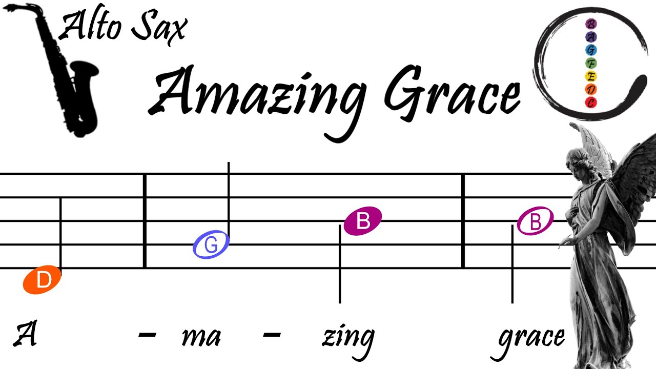 Amazing Grace - Alto Saxophone Beginner Sheet Music with Easy Notes & Letters