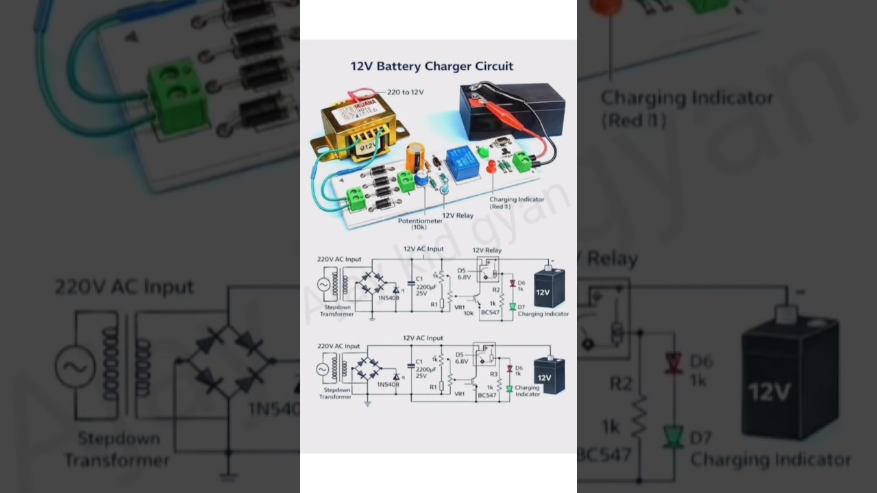 12V Battery Charge Circuit ⚙️ #diy #shorts #battery #short
