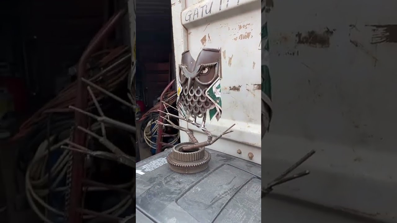 Owl Sculpture out of a Broken Shovel