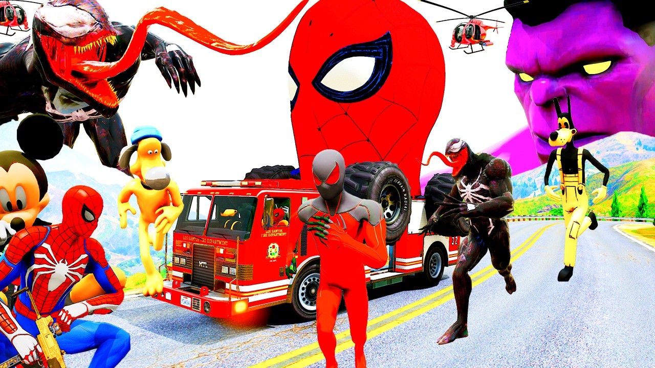 Giải Cứu Siêu Nhân Người Nhện Chạy Xe Ô Tô MCqueen, Xe Cứu Hỏa! Superhero Racing Cars 2 Spiderman