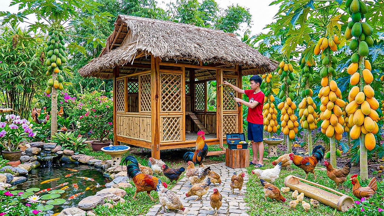 Living Off-Grid: Orphan Boy Building a Chicken Coop to Raise Chickens on His Small Farm
