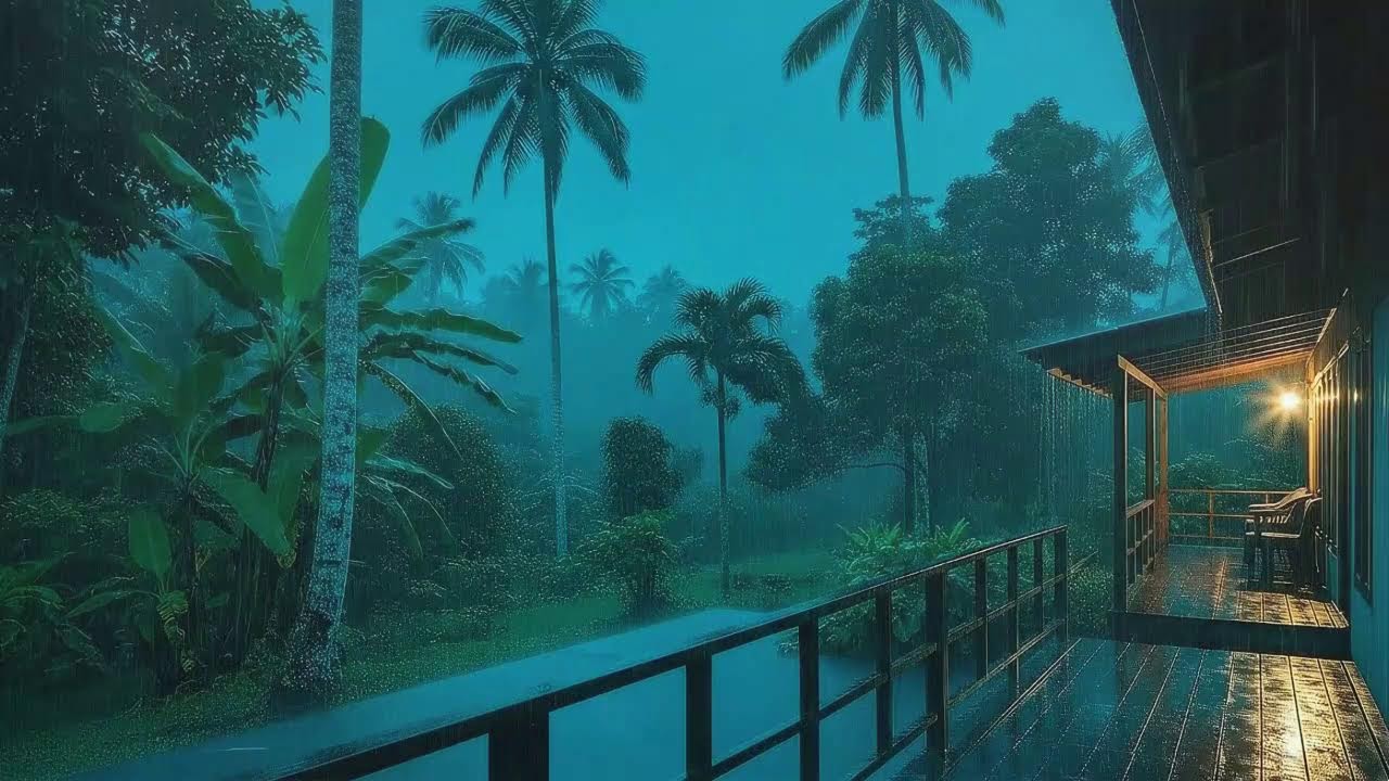 Instant Sleep with Gentle Jungle Rain at Wood Cabin and Deep Storm Rumble to Feel Safe 🌧️