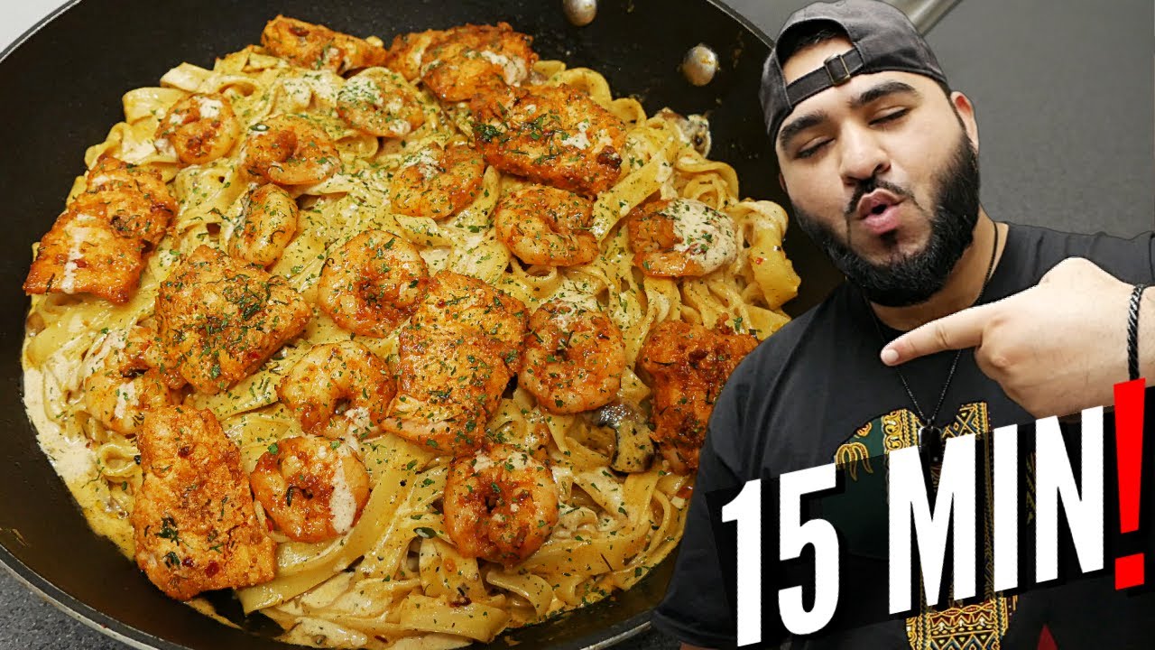 CREAMY SHRIMP & SALMON PASTA | ONLY 15 MINUTES
