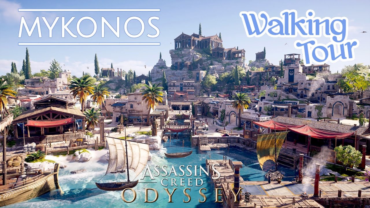 Exploring MYKONOS || AC ODYSSEY || WALKING TOUR w/ Bird's Eye View & Circumnavigation