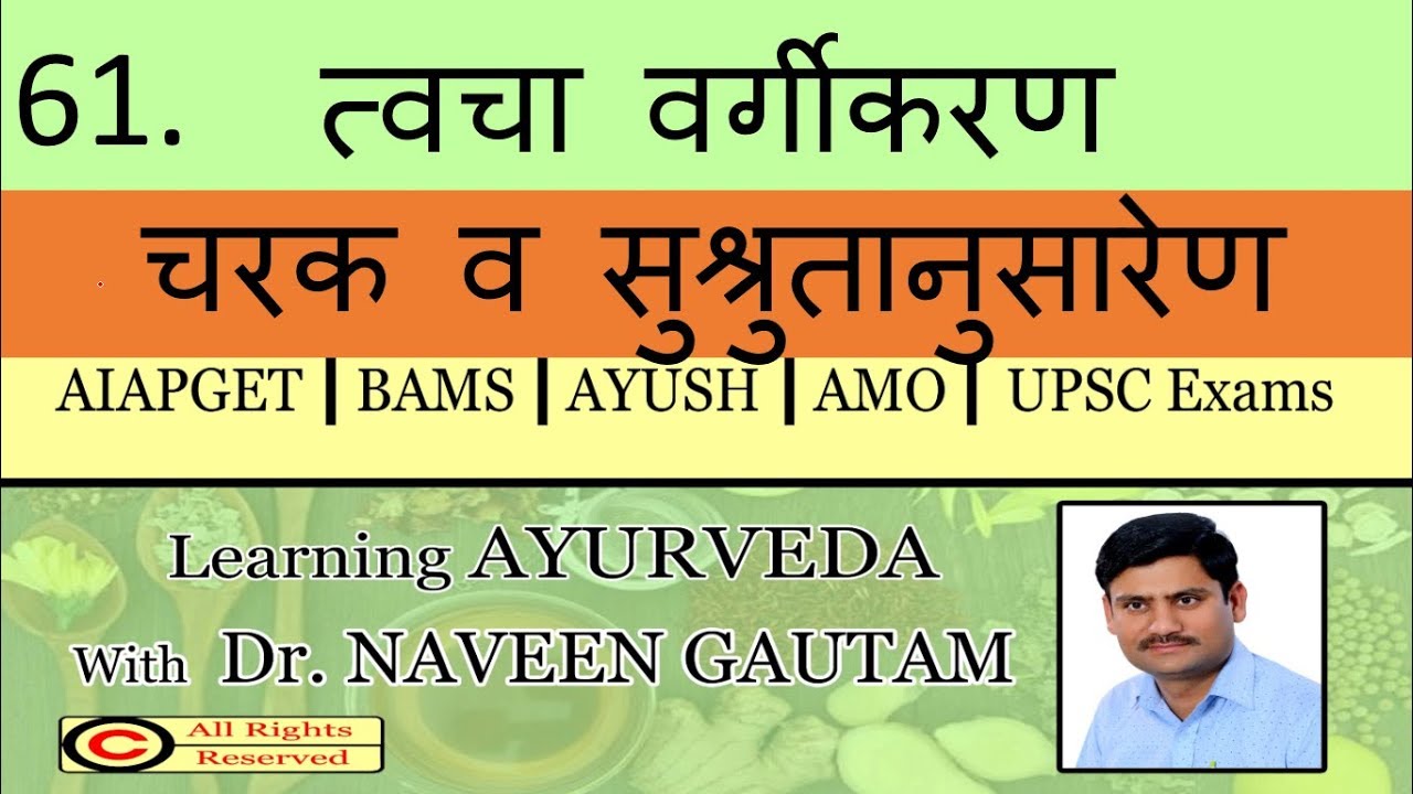 TAWACHA VARGIKARN,   त्वचा वर्गीकरण,   चरक व सुश्रुतानुसारेण @ DR. NAVEEN GAUTAM