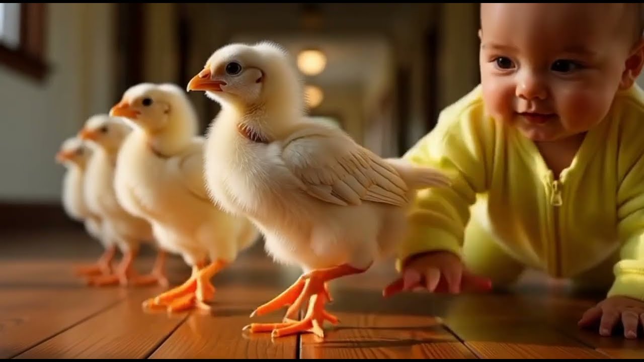 Cute Chicks Dancing with 6 Month Old Baby 🐥👶 | Adorable & Funny Video