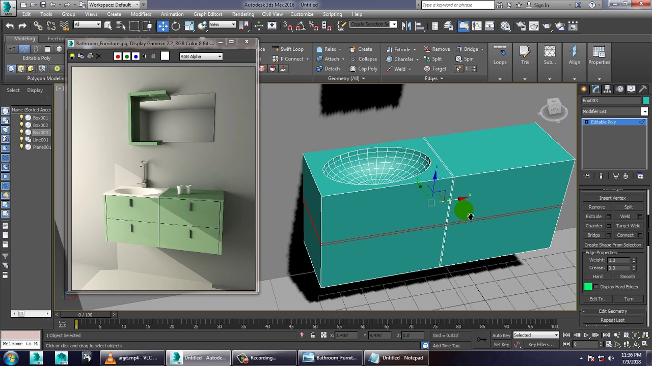 Tutorial on Modeling and texturing a bathroom furniture in 3dsmax ( part 1)