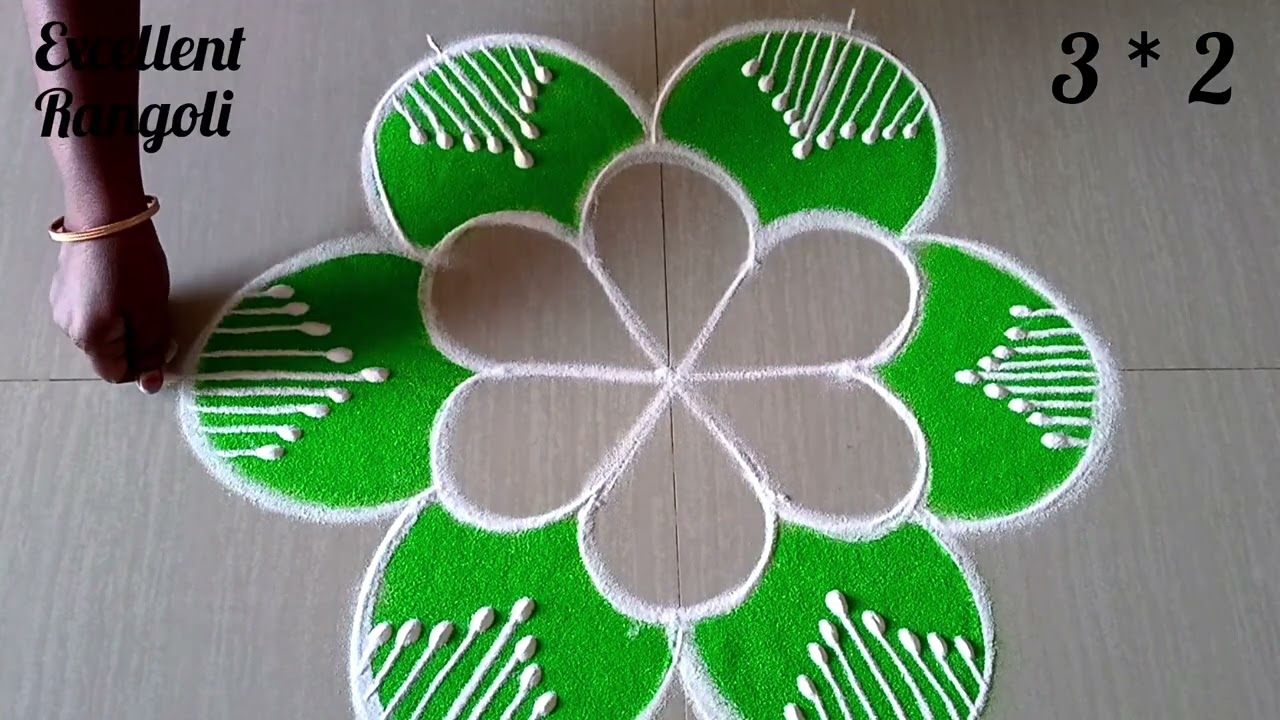 🌺easy poo kolam🌺 3*2 dots flower rangoli #yt #trending #new #muggulu  #viral @Excellent Rangoli