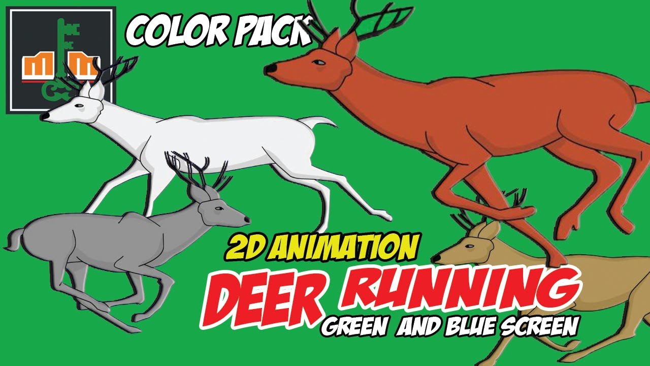 GREEN BLUE SCREEN 2D ANIMATED DEER RUNNING COLOR PACK