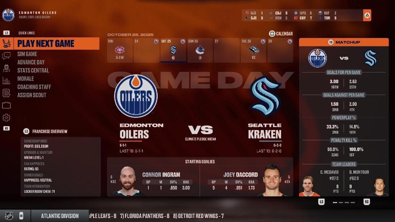 Edmonton vs Seattle 10/18/26