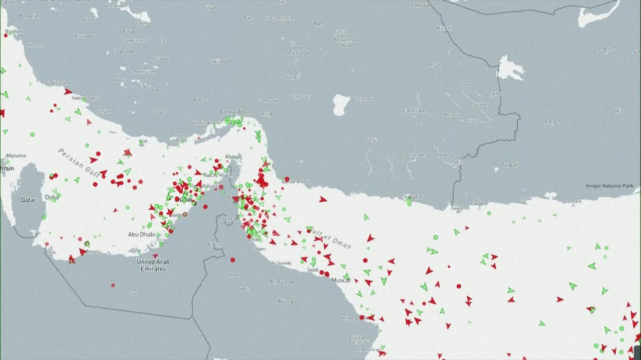 Live ship tracking map showing the Strait of Hormuz