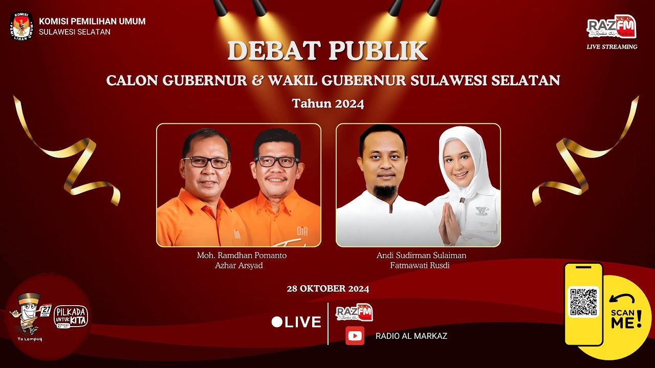 🔴 LIVE | Debat Publik Pertama Calon Gubernur dan Wakil Gubernur Sulawesi Selatan 2024