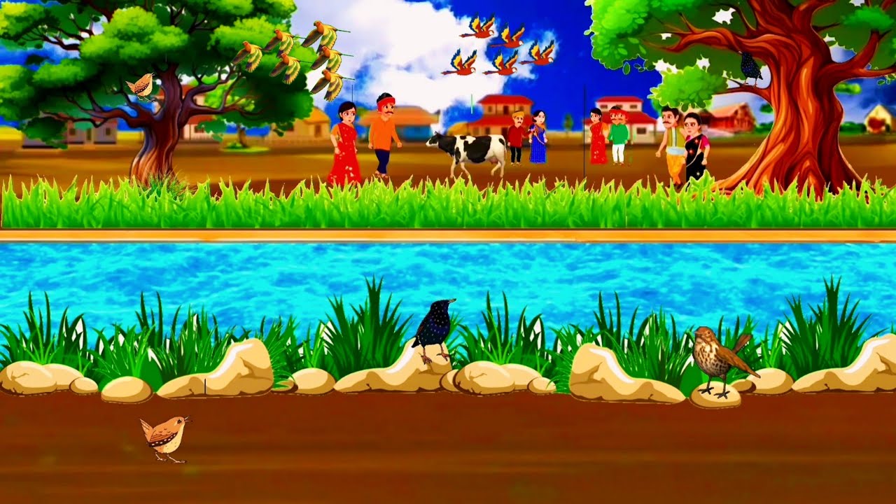 Animated village cartoon background video|cartoon village life|village river background|