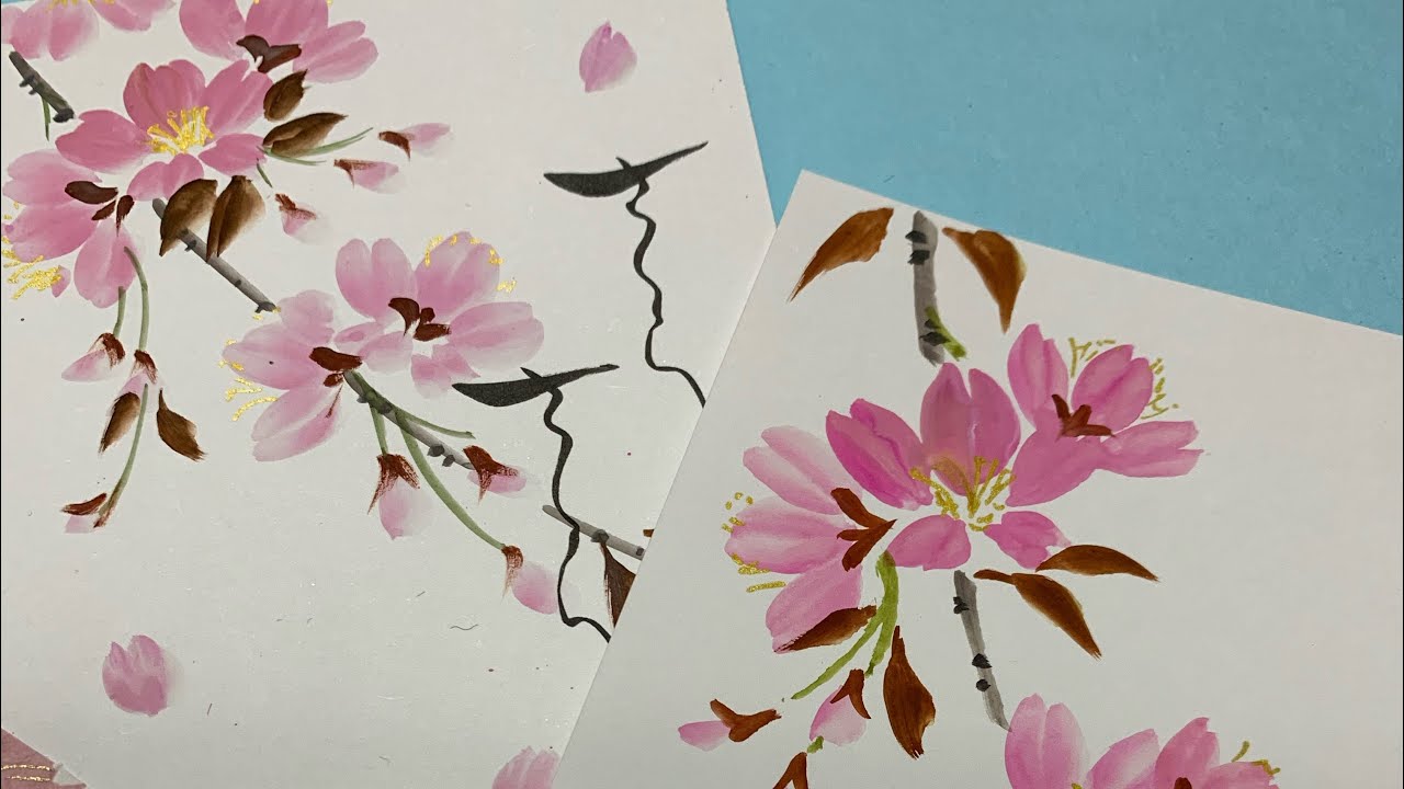 【一筆画の桜】二本立て桜と桜の子　ほのぼの一筆画20