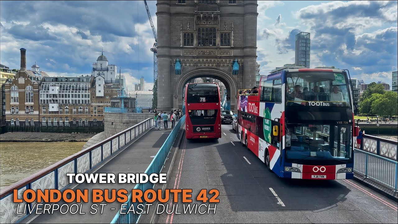 London Upper-Deck Bus Ride crossing Tower Bridge: Liverpool St to East Dulwich aboard Bus Route 42 🚌